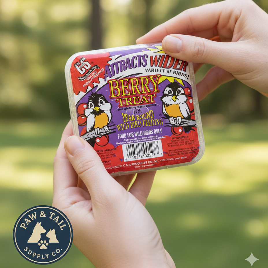 C&S Berry Suet Treat Bird Cake 11.75 oz & Large Suet Basket Feeder Combo
