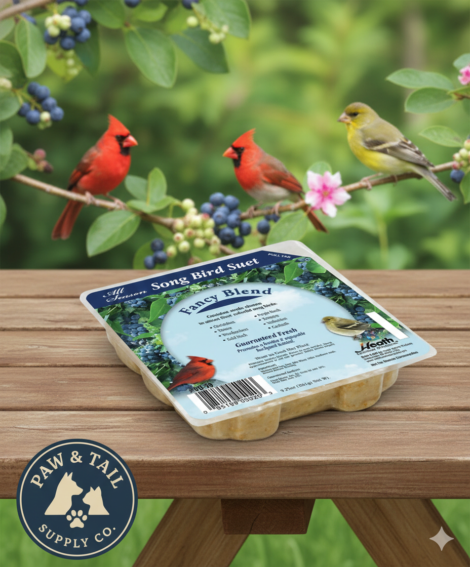 Heath Outdoor Fancy Blend Bird Suet Cake 9.27oz & Large Suet Basket Bundle