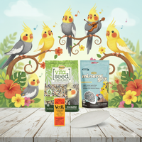 Caged Bird Care Bundle 6” Cuttlebone, Mineral Grit, VetRx & Vita Seed Cockatiel Food