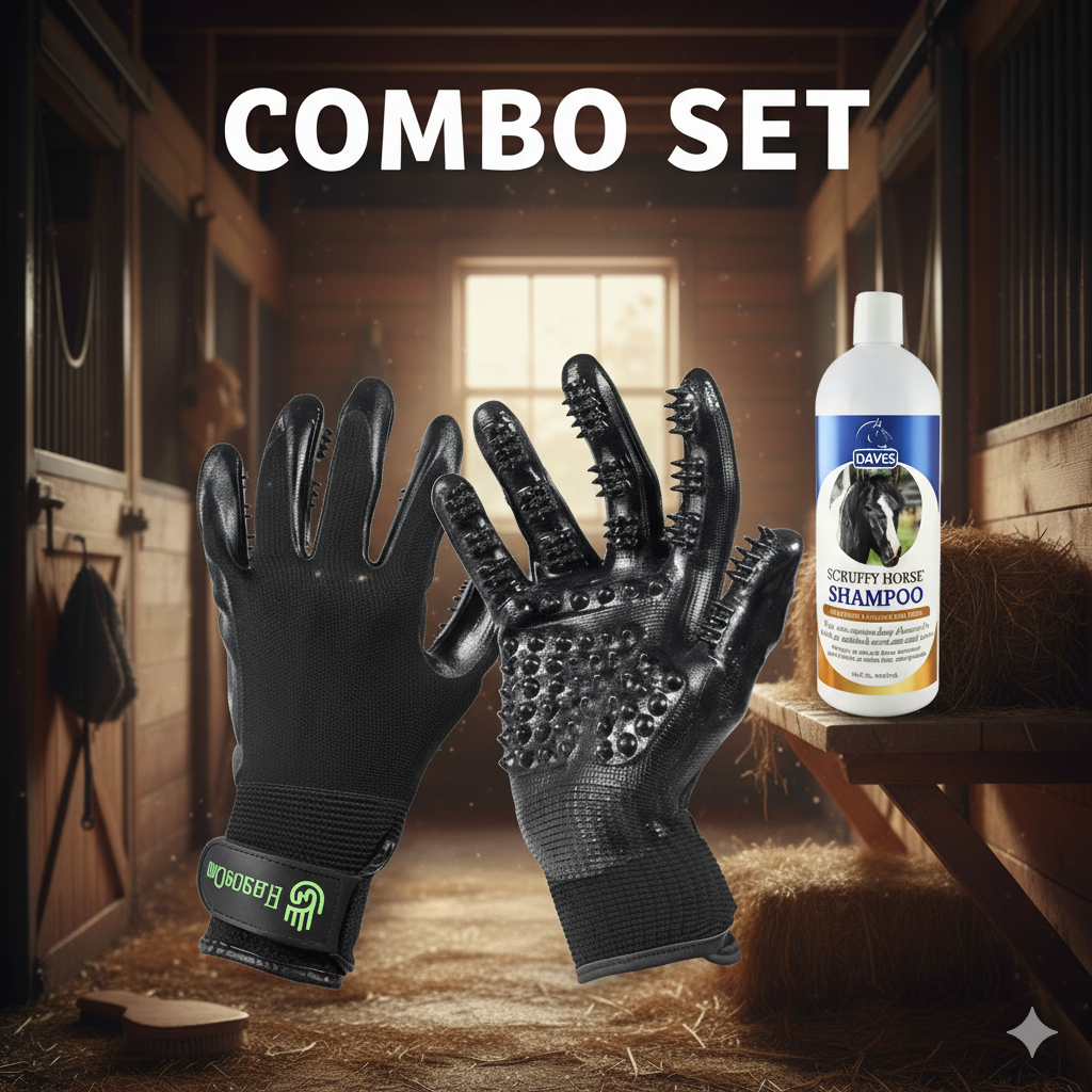 Davis Scruffy Horse Shampoo + HandsOn Grooming Gloves Large Size - Complete Grooming Kit