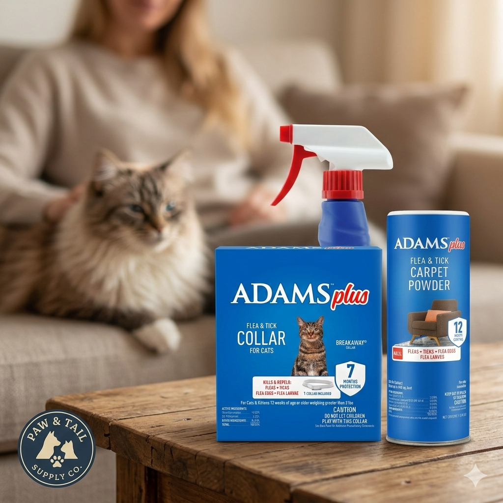 Adams Pet Bundle Carpet Spray, Cat Flea Collar & Flea Spray - Indoor Home & Pet Pest Control Solution