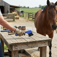 Rubber Horse Hoof Pick & Stiff Brush Grooming Tool Red or Blue