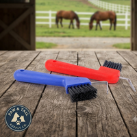 Rubber Horse Hoof Pick & Stiff Brush Grooming Tool Red or Blue