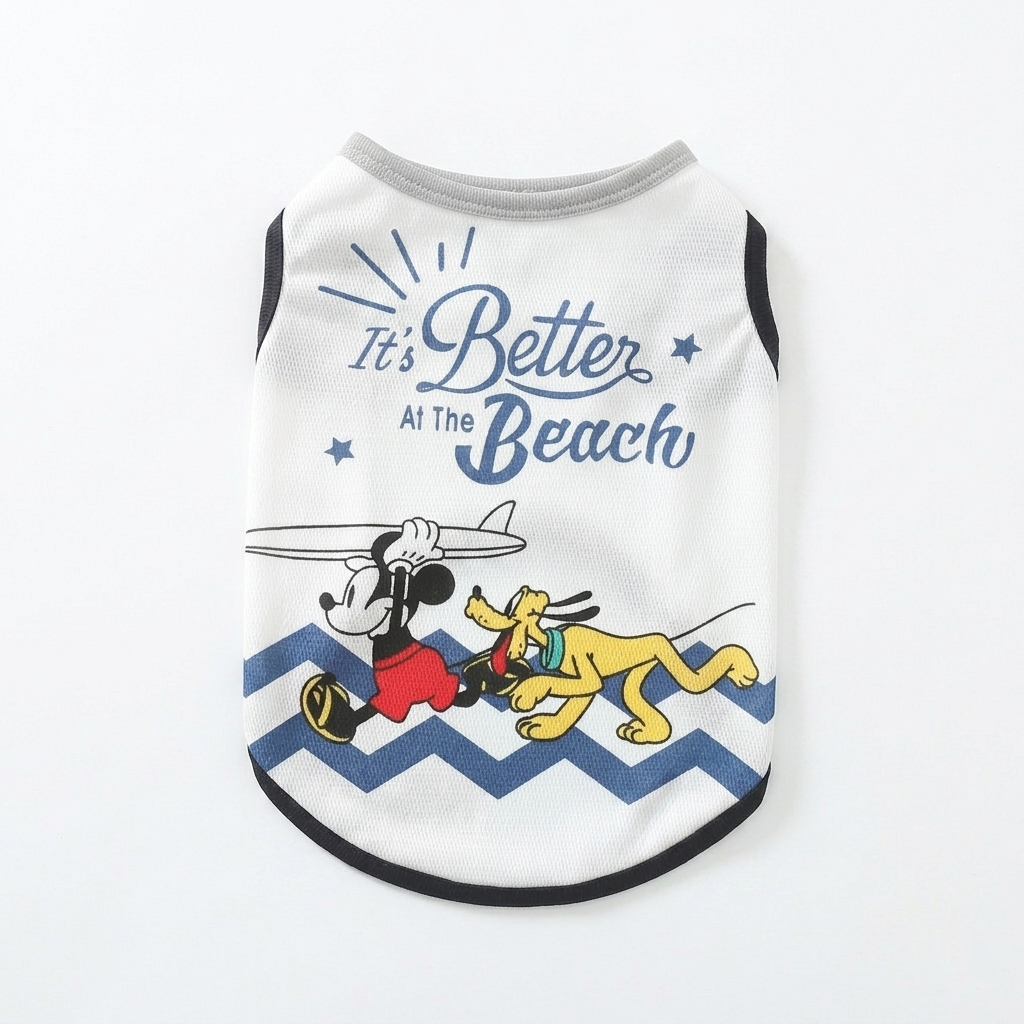 Beach Day Cartoon Dog Tank Top – Lightweight Summer Mesh Shirt for Small Dogs & Cats Mickey & Pluto