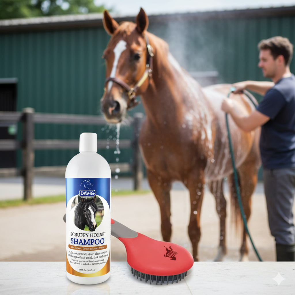 Horse Grooming Bundle Davis Scruffy Shampoo 32oz and Mane & Tail Brush