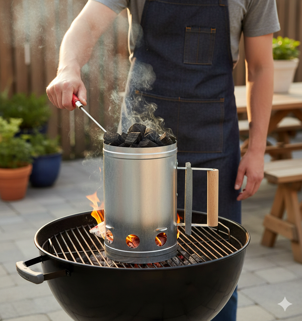 21st Century Steel Charcoal Starter Lights Charcoal Without Fluid Uses Newspaper