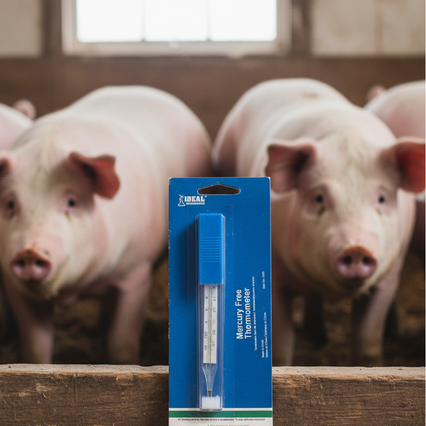 Ideal Veterinary Digital Thermometer Mercury Free w/Case Livestock Horses Dogs