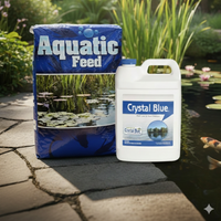 Crystal Blue Pond Colorant & Aquatic Feed Floating Fish Food Bundle for Koi & Catfish