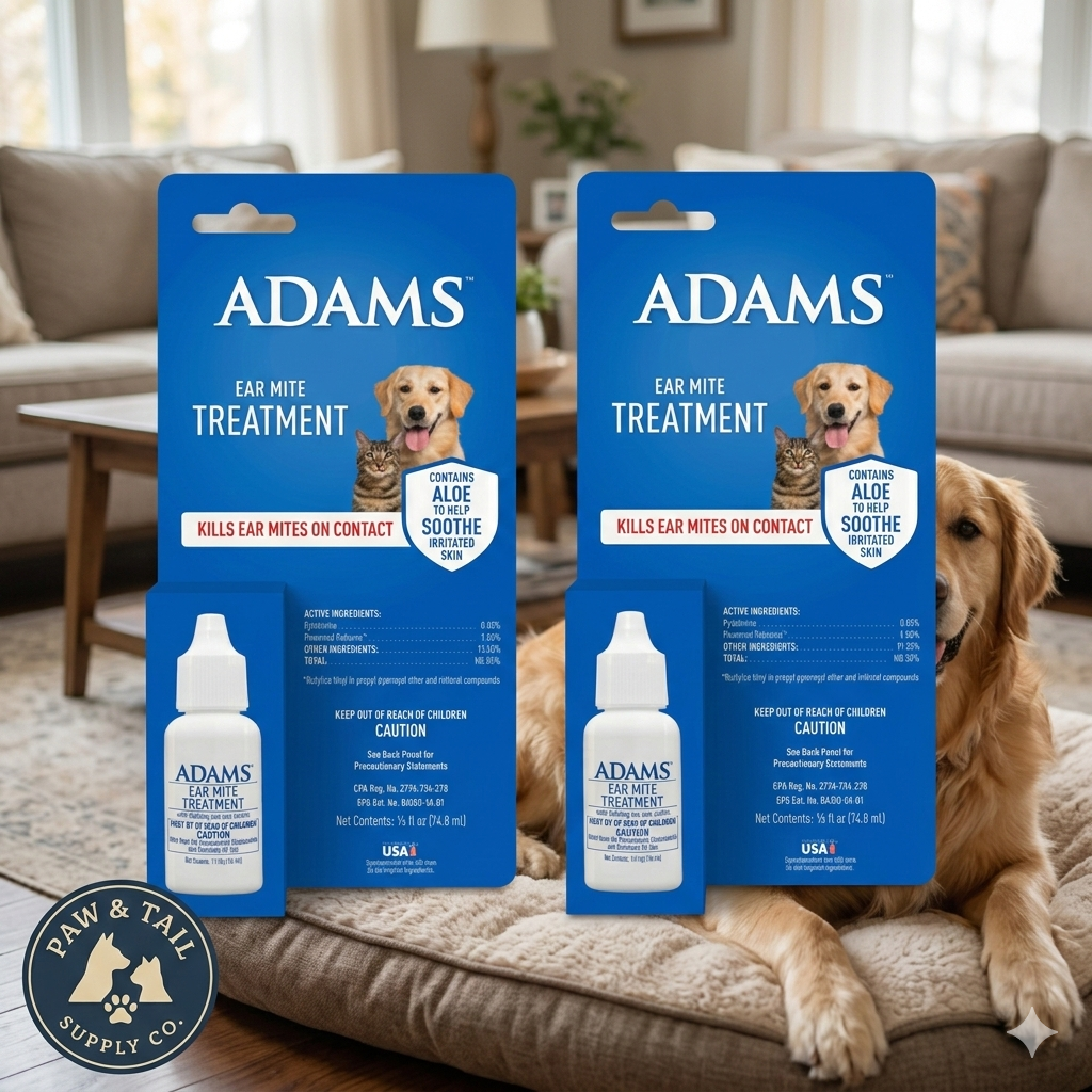 Adams Ear Mite Treatment for Dogs & Cats 0.5oz Kills Mites Fast Soothes Pet Ear 2PCK