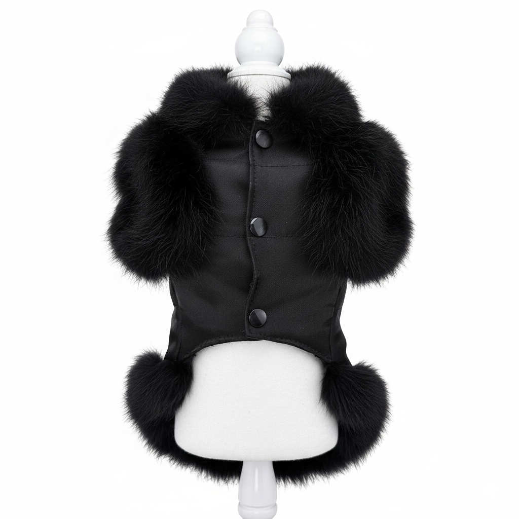 Black Faux Fur Dog Coat-Pet Apparel-BIG FRENCHIES-Jane's Pet Boutique