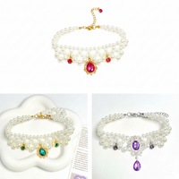 Pearl Pet Necklace with Gem Pendant