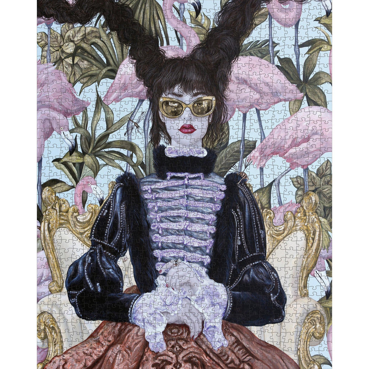 Girl with Pink Flamingos 1000 Piece Jigsaw Puzzle Pomegranate - BIG FRENCHIES