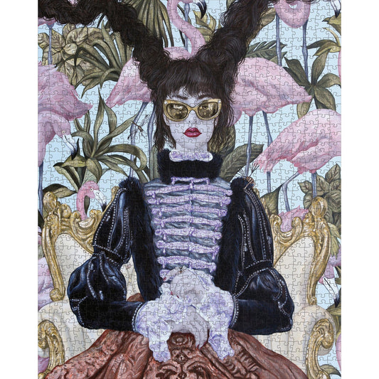 Girl with Pink Flamingos 1000 Piece Jigsaw Puzzle Pomegranate
