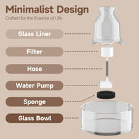 Glass Cat Water Fountain 2.7L Ultra Quiet BPA Free Auto Pet Fountain