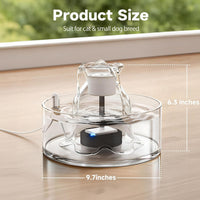 Glass Cat Water Fountain 2.7L Ultra Quiet BPA Free Auto Pet Fountain
