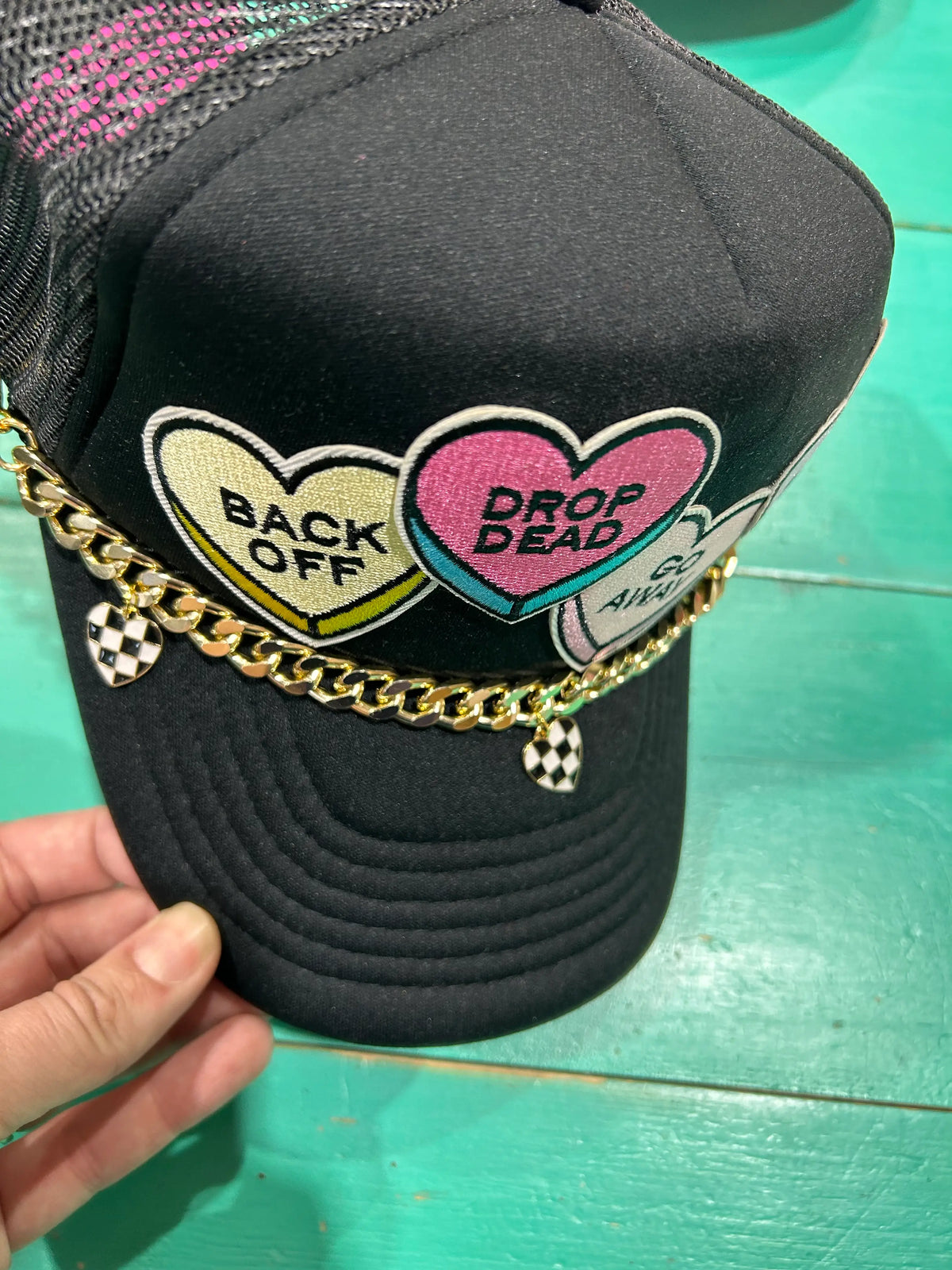 Gold Checkered Heart Trucker Hat Chain - BIG FRENCHIES