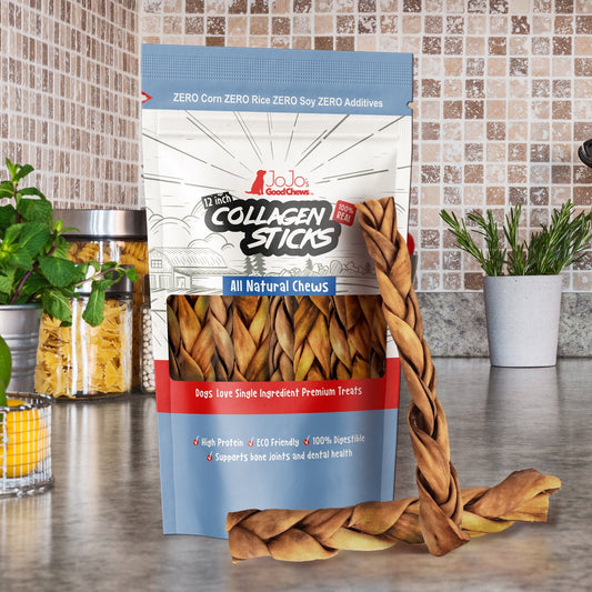 Braided Collagen Stick Dog Treats for Joint Health - 12-Inch Standard (4-Pack) - BIG FRENCHIES