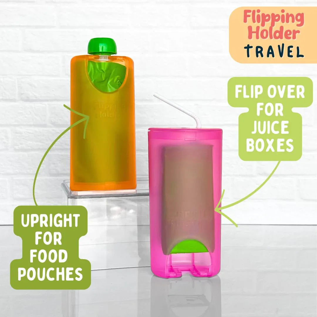 Flipping Holder TRAVEL - food pouch and juice box holder, fits cup holders - BIG FRENCHIES
