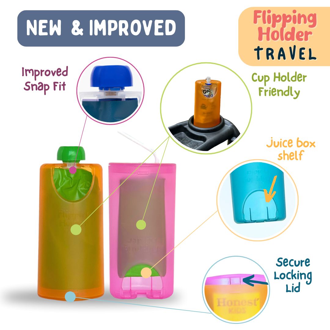 Flipping Holder TRAVEL - food pouch and juice box holder, fits cup holders