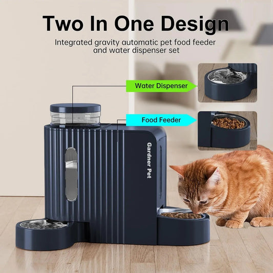 Gravity Pet Feeder & Water Dispenser Set with Stainless Steel Bowls
