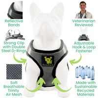 EcoBark Grey Step In Dog Harness - Reflective Soft Mesh Harness for Teacup, Small Dogs and Puppies - BIG FRENCHIES