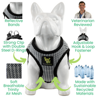 EcoBark Steel Gray Step In Dog Harness - Rapid Fastener Reflective Soft Mesh Vest Halter for Puppies and XXXS to Small Dogs - BIG FRENCHIES