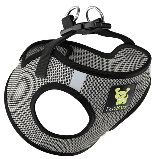 EcoBark Grey Step In Dog Harness - Reflective Soft Mesh Harness for Teacup, Small Dogs and Puppies - BIG FRENCHIES