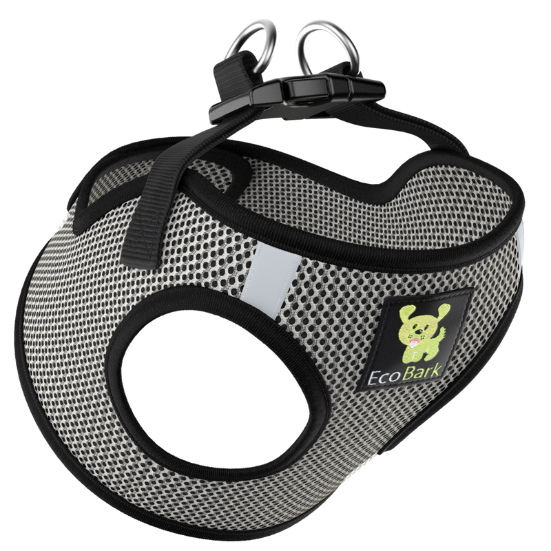EcoBark Grey Step In Dog Harness - Reflective Soft Mesh Harness for Teacup, Small Dogs and Puppies - BIG FRENCHIES