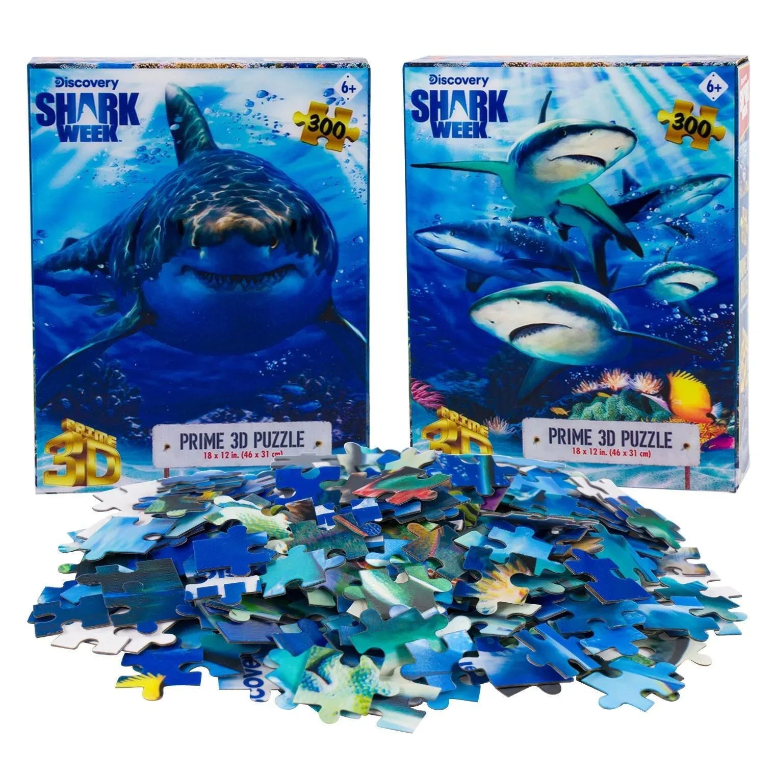 Great White & Shark Shiver Set of 2 300 Piece Lenticular Jigsaw Puzzles Prime 3D - BIG FRENCHIES