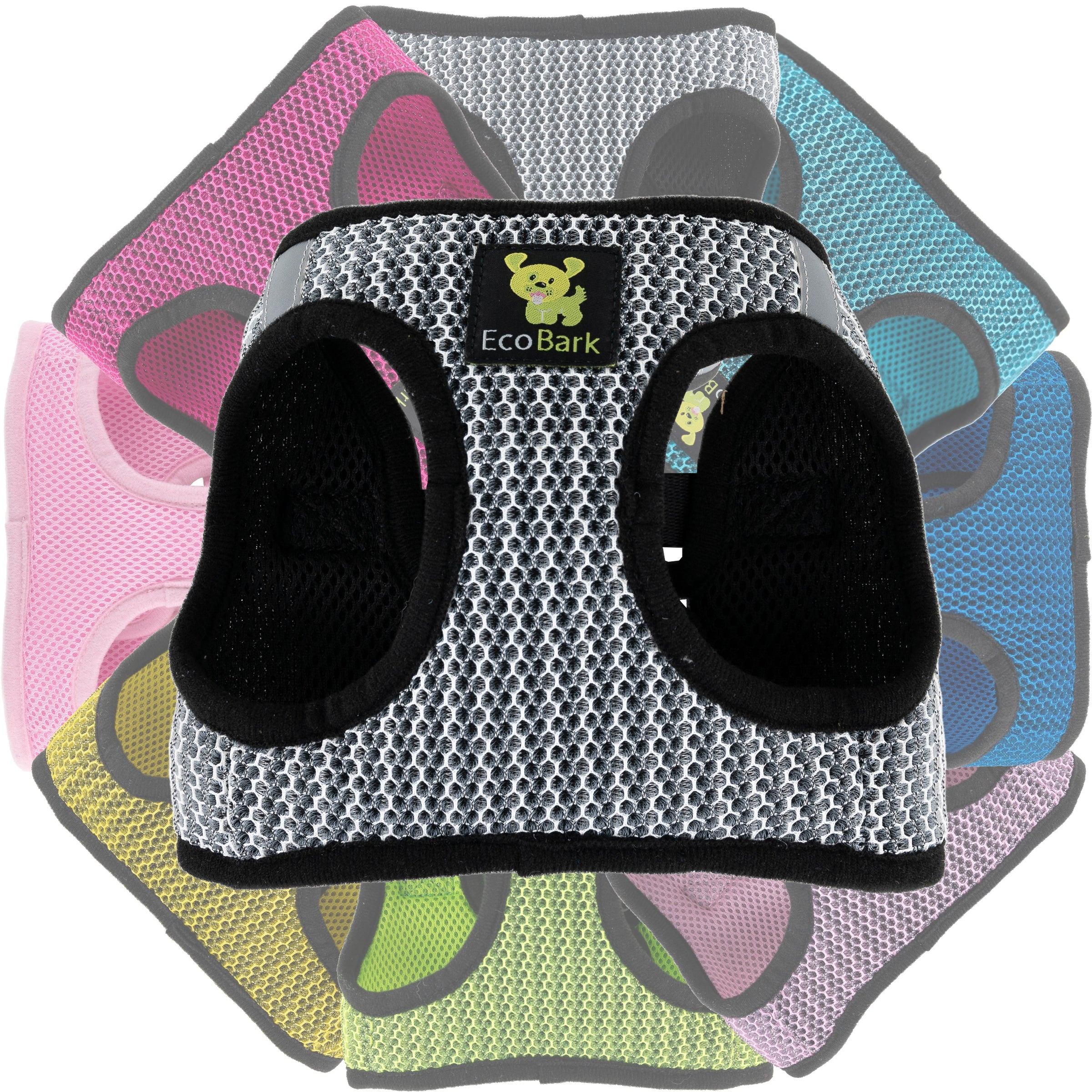 EcoBark Steel Gray Step In Dog Harness - Rapid Fastener Reflective Soft Mesh Vest Halter for Puppies and XXXS to Small Dogs - BIG FRENCHIES