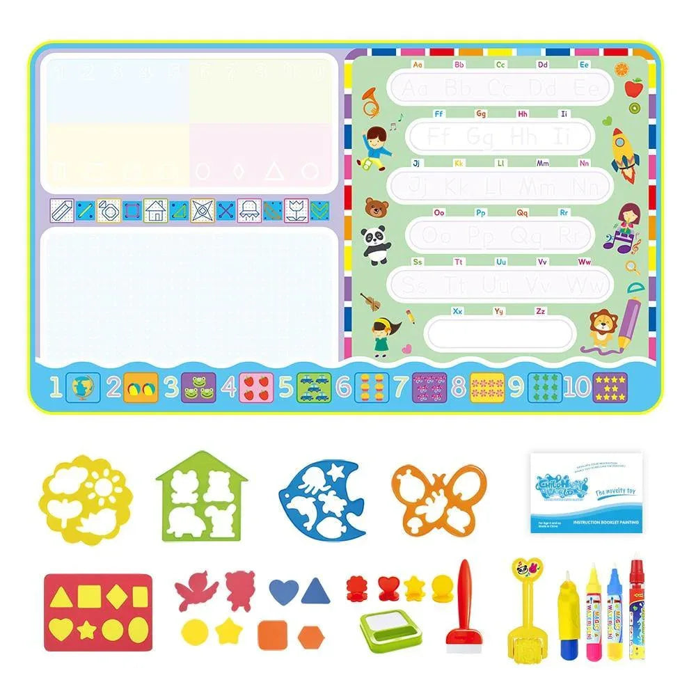 Coolplay 100x100cm Magic Water Drawing Mat Doodle Mat & 4 Drawing Pens & 1 Stamps Set Painting Board Educational Toys for Kids - BIG FRENCHIES