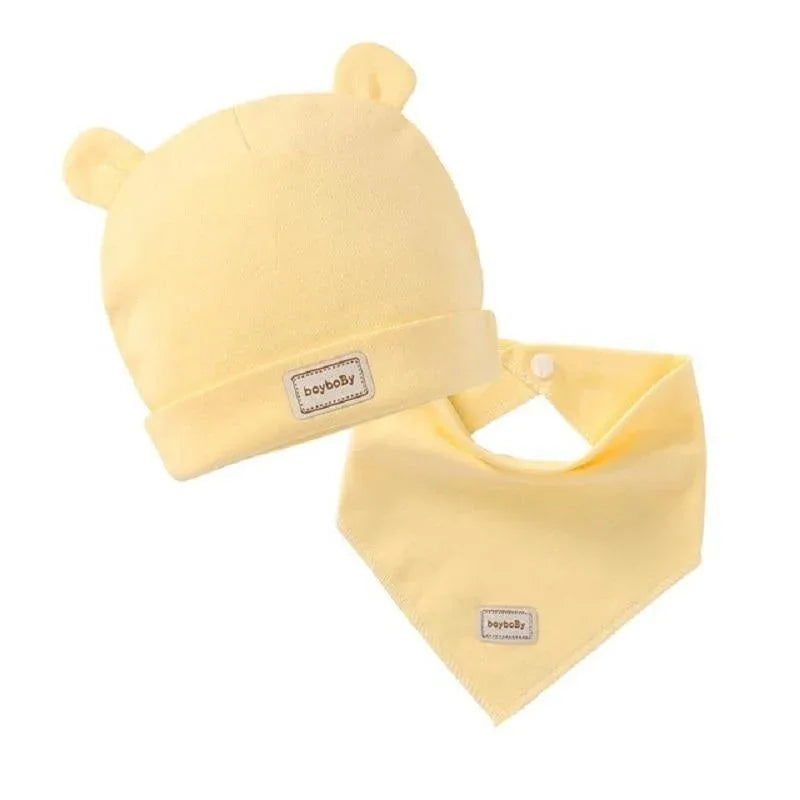 Elastic headscarf double layer cotton baby caps hats with baby bibs set for newborn infant Candy Color - BIG FRENCHIES