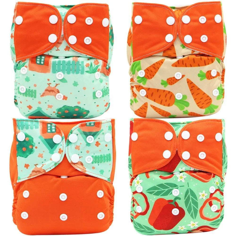 4PCS Set Diaper Cover Washable Diaper Eco-friendly Ecological Adjustable Baby Nappy Reusable Cloth Diapers In Printed Design For Baby and Kids - BIG FRENCHIES
