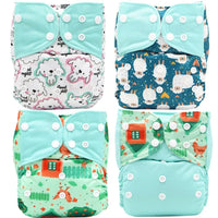 4PCS Set Diaper Cover Washable Diaper Eco-friendly Ecological Adjustable Baby Nappy Reusable Cloth Diapers In Printed Design For Baby and Kids - BIG FRENCHIES