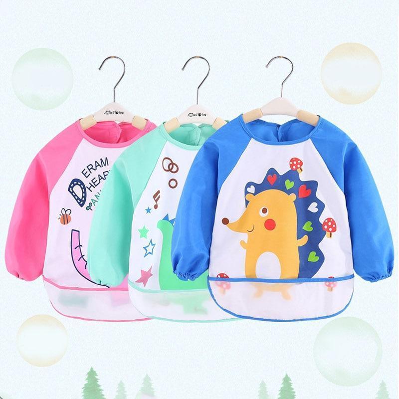 Cute Cartoon Print Baby Waterproof Long Sleeve Apron Children Feeding Smock Bib Baby Accessories - BIG FRENCHIES