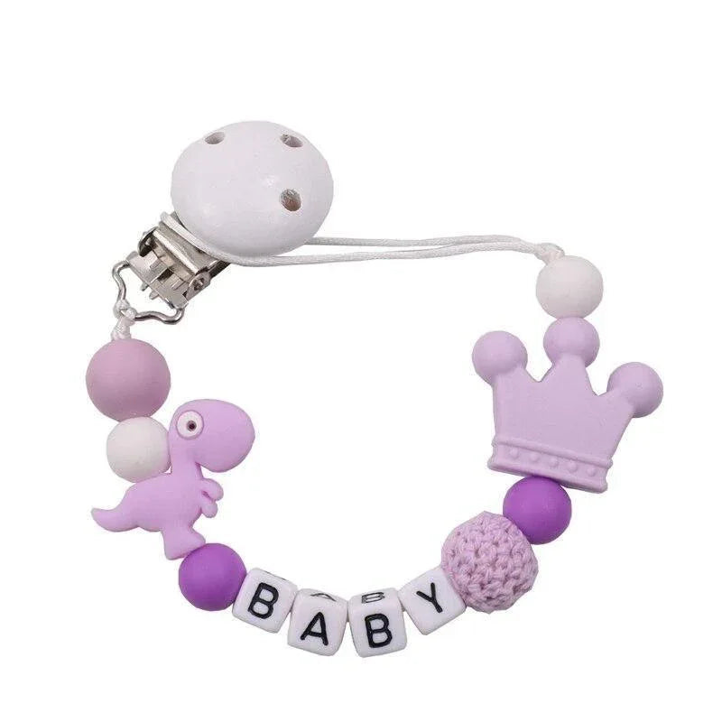 Lemon Comeon Baby's NamePacifier Clips Holder Dinosaur Silicone Beads Teething Chain for Baby - BIG FRENCHIES