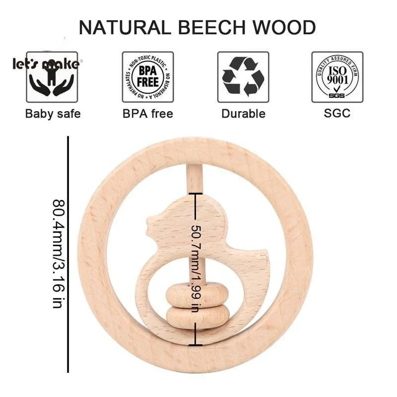 Modern Wooden Rattle Beech Bear Hand Teething Wooden Ring Baby Rattles Play Educational Toys For Kids - BIG FRENCHIES