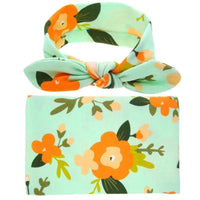 Elegant Colorful Baby Swaddle Wrap Newborn Infant Receiving Blanket Headwear Flower Print Towels With Bow - BIG FRENCHIES