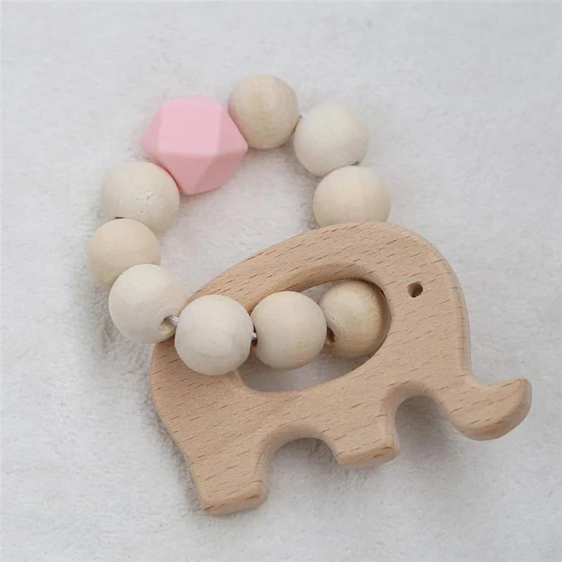 Modern Baby Silicone Wooden Nursing Bracelets Wood Teether Silicone Beads Teething Wood Rattles Toys for Baby - BIG FRENCHIES