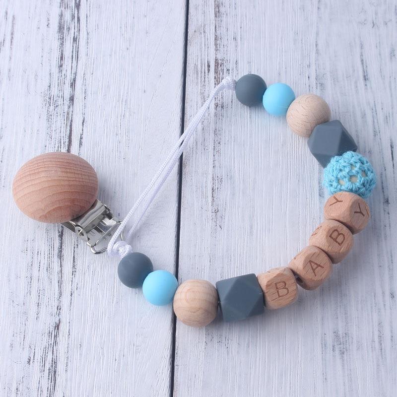 Baby Boy Wood Chew Pacifier Clips Dummy Chain Holder Cute Soother Chains Baby Girl Teething Toy - BIG FRENCHIES