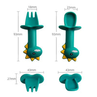 New Baby Feeding Spoon Fork Set Short Easy Cartoon Dinosaur Soft Silicone Teether Toys Non-hurt Training Tableware - BIG FRENCHIES