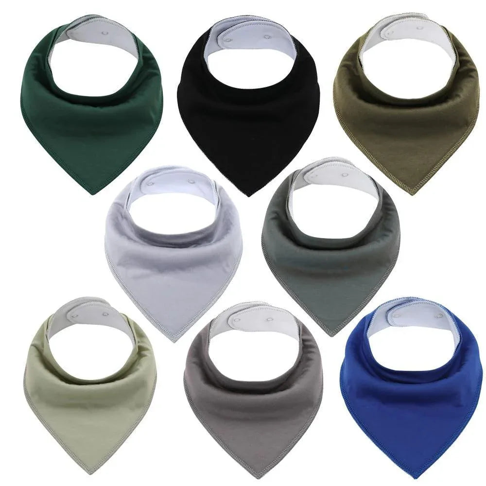 8PCS/SET Comfortable Colorful 100% Organic Cotton Adjustable Snaps Bandana Saliva Bibs For Baby Boys & Girls Kids - BIG FRENCHIES