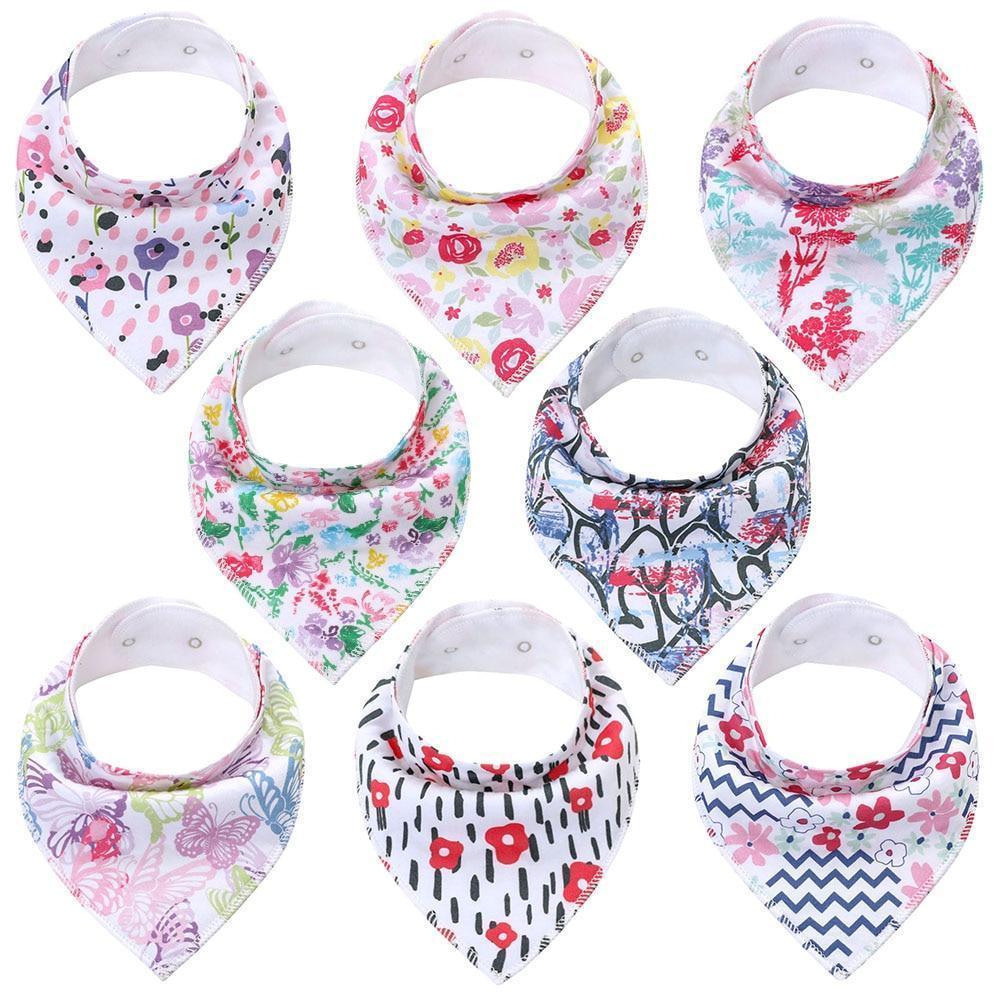8PCS/SET Comfortable Colorful 100% Organic Cotton Adjustable Snaps Bandana Saliva Bibs For Baby Boys & Girls Kids - BIG FRENCHIES