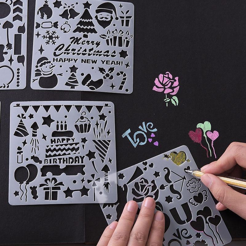 5Pcs/Set Children's Ruler Cutout Painting Template Hand Account Album Theme Lace Ruler Drawing Board Stencil Decoration Tools For Kids Drawing Education Toy - BIG FRENCHIES