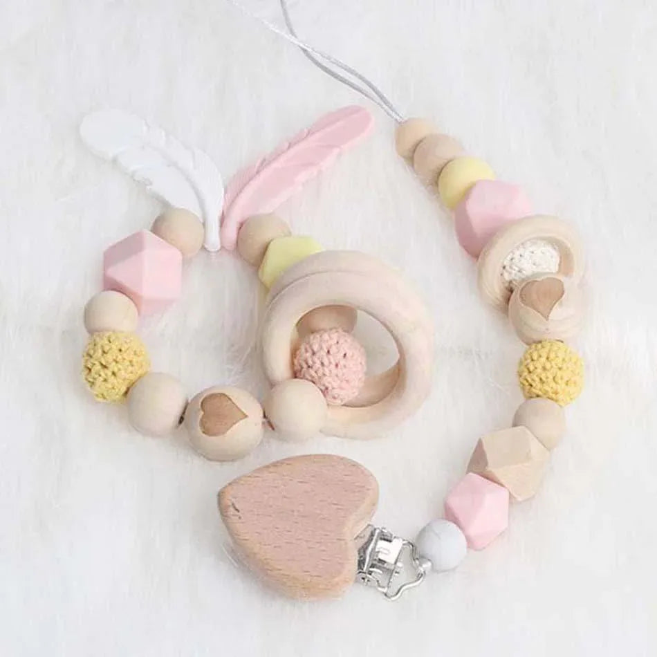 Modern Wood Pacifier Clip Chain Holder Nipples Pacifier Clips Pacifier Teether Teething Toy Cartoo Wooden Bracket For Pacifier For Kids - BIG FRENCHIES