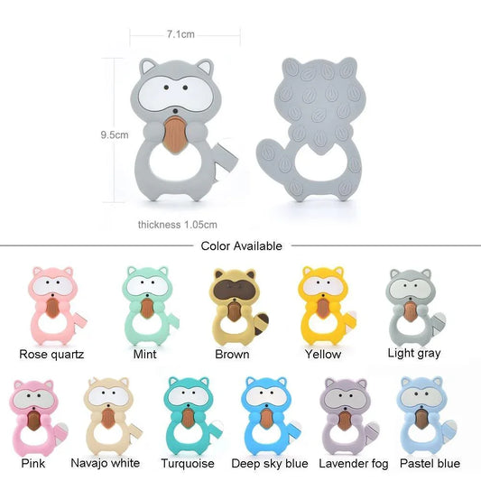 Baby Teethers Cartoon Animal Baby Teething Toy Penguin Silicone Teether Unicorn Pendant Raccoon Accessories - BIG FRENCHIES