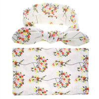 Elegant Colorful Baby Swaddle Wrap Newborn Infant Receiving Blanket Headwear Flower Print Towels With Bow - BIG FRENCHIES