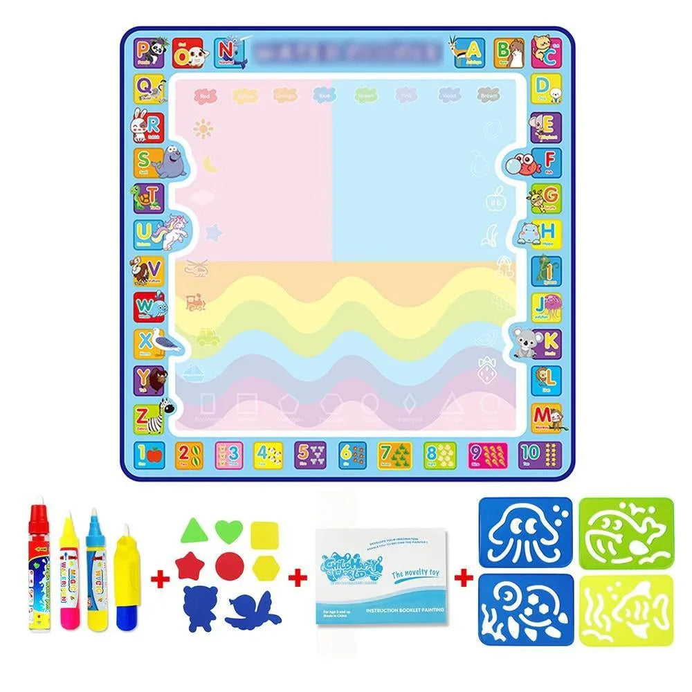 Coolplay 100x100cm Magic Water Drawing Mat Doodle Mat & 4 Drawing Pens & 1 Stamps Set Painting Board Educational Toys for Kids - BIG FRENCHIES