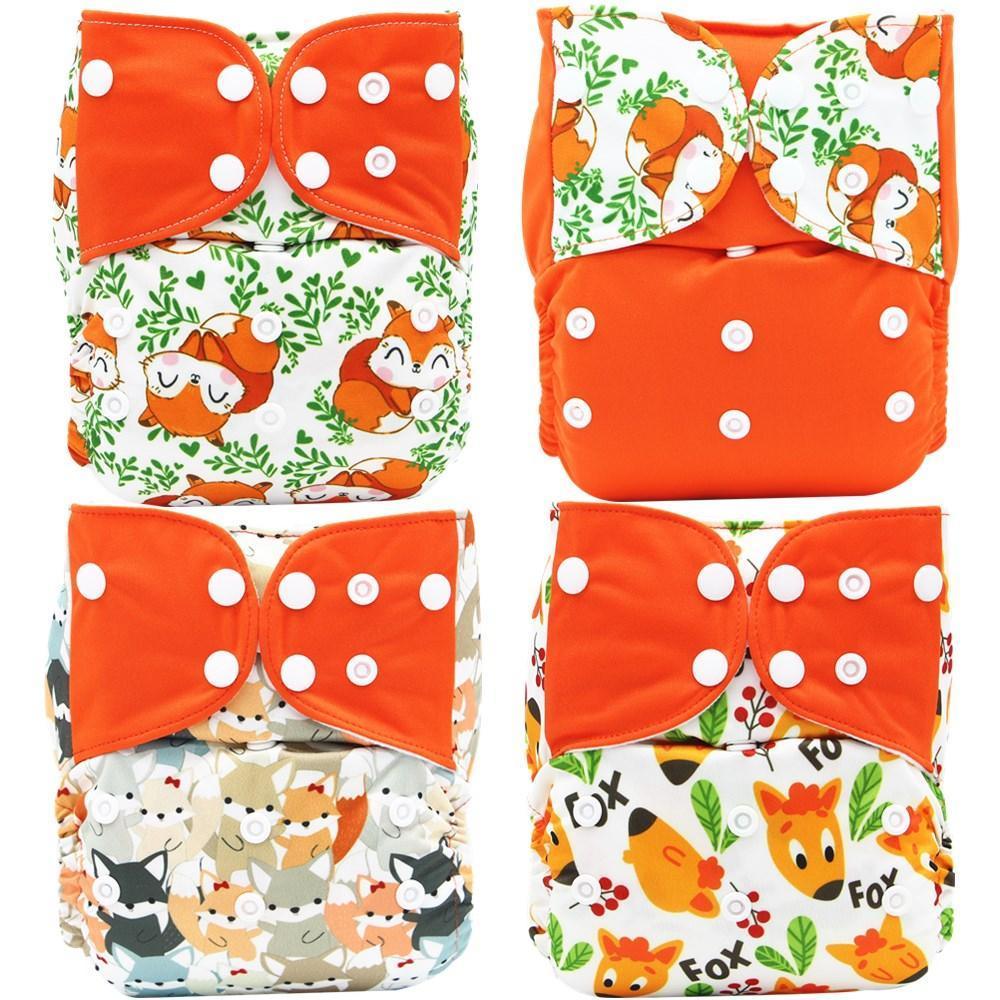 4PCS Set Diaper Cover Washable Diaper Eco-friendly Ecological Adjustable Baby Nappy Reusable Cloth Diapers In Printed Design For Baby and Kids - BIG FRENCHIES
