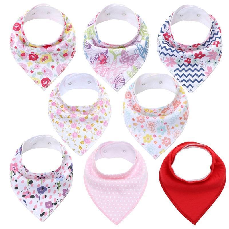 8PCS/SET Comfortable Colorful 100% Organic Cotton Adjustable Snaps Bandana Saliva Bibs For Baby Boys & Girls Kids - BIG FRENCHIES